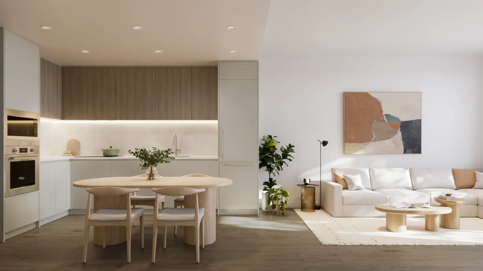 An open-plan living and dining space in a Botanica home